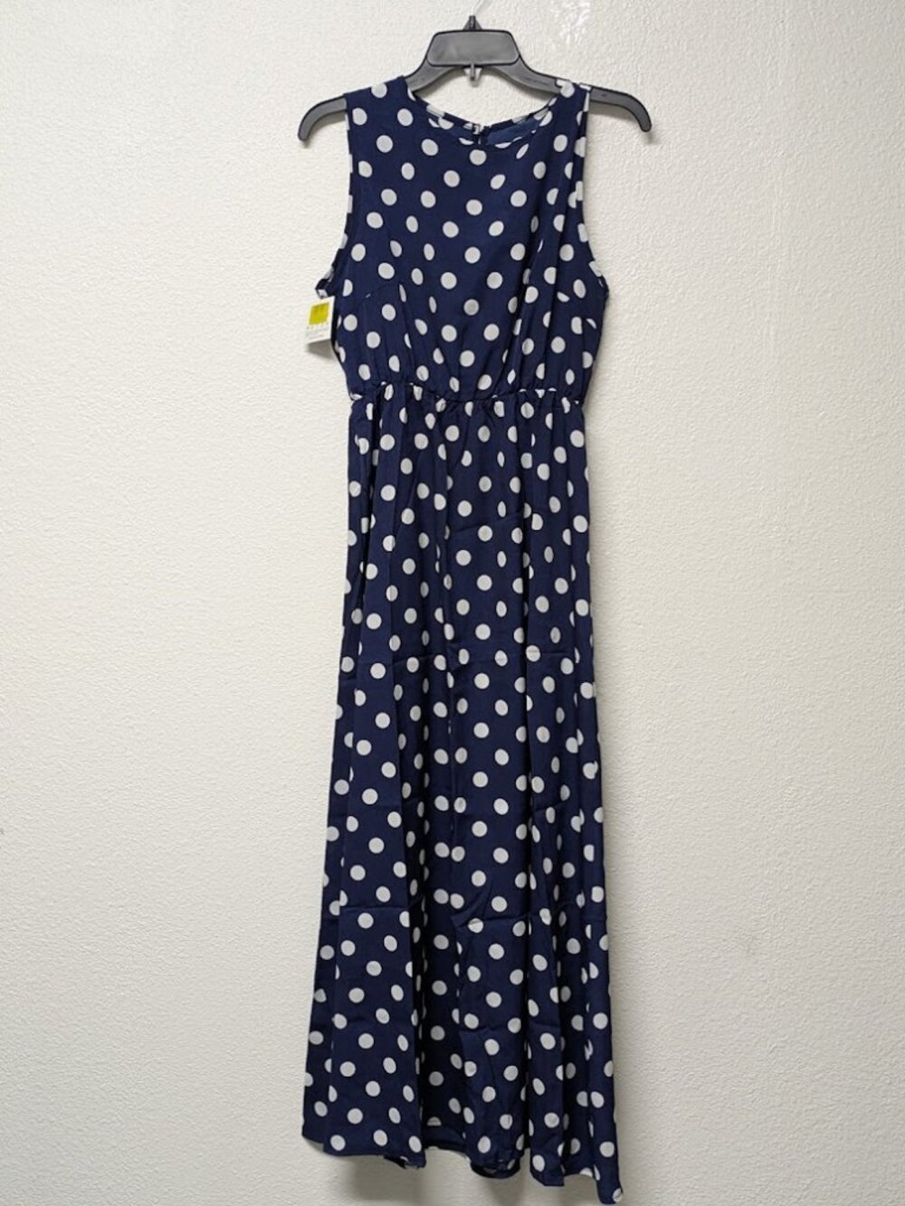 Blue and White Polka Dot Sleeveless Blouson Maxi Dress - XL